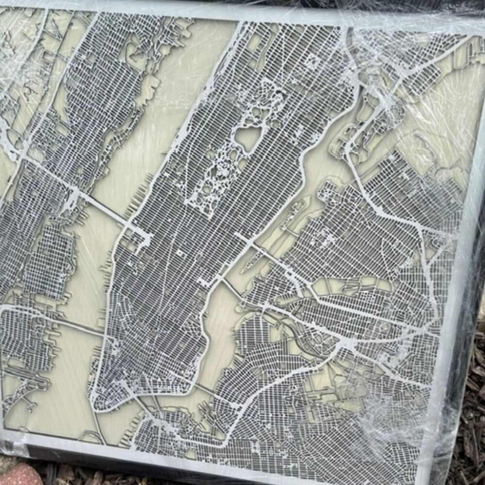 3-D Wood Cut Art Map off Manhattan ( 27.5" Square )